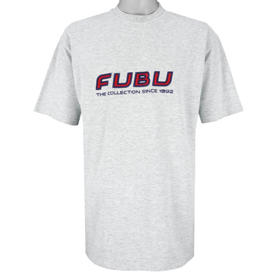 FUBU - Grey Embroidered T-Shirt 1990s X-Large