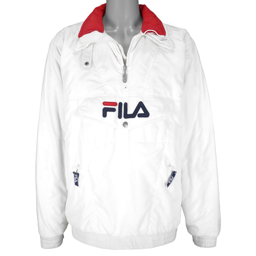 FILA - White 1/4 Zip Embroidered Jacket 1990s Large Vintage Retro