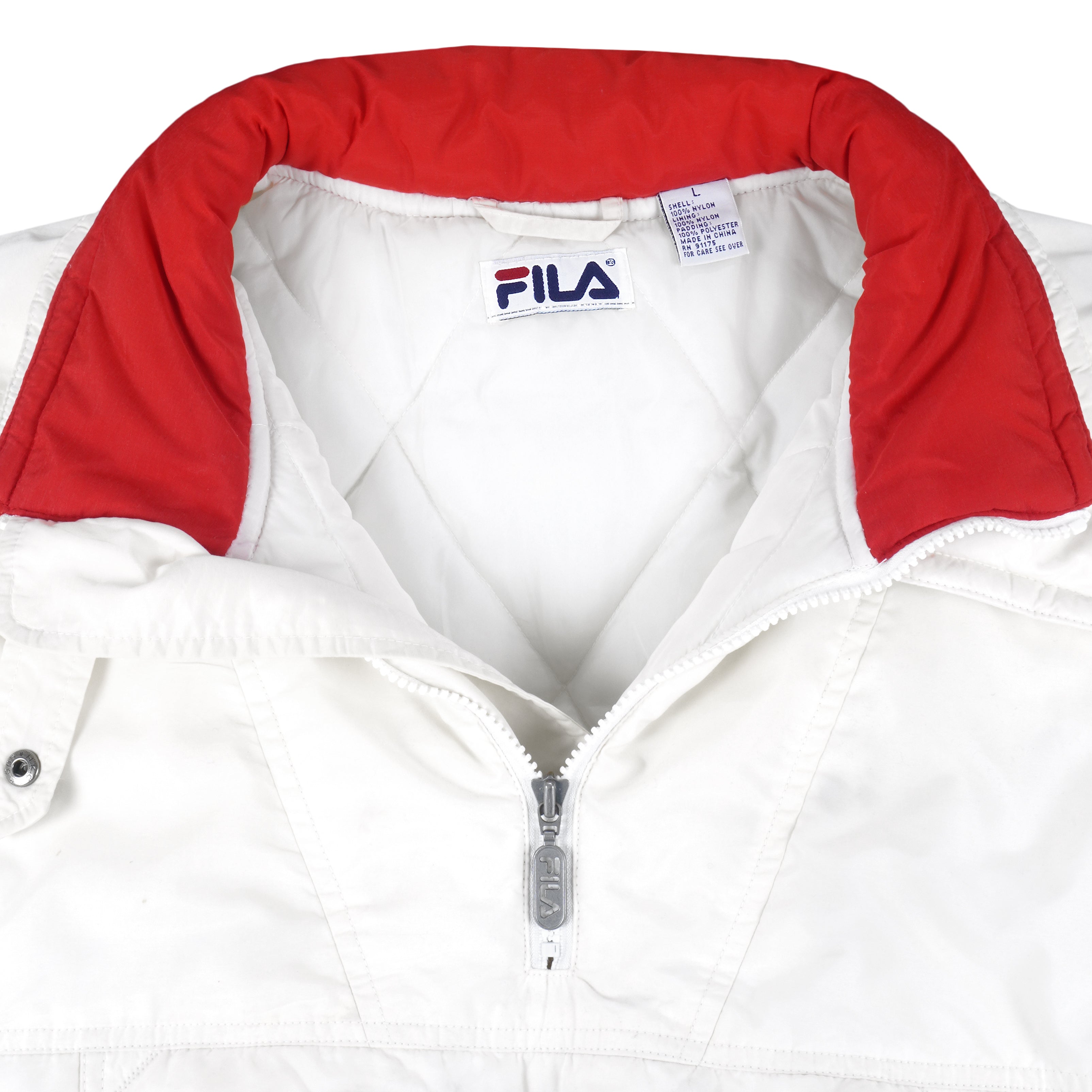 leder median Råd Vintage FILA - White 1/4 Zip Embroidered Pullover Puffer Jacket 1990s Large  – Vintage Club Clothing