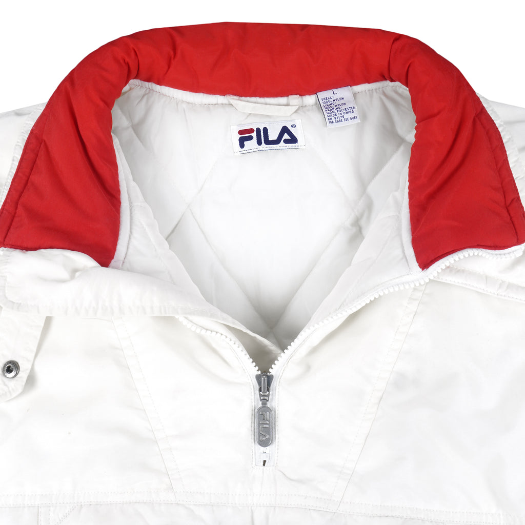 FILA - White 1/4 Zip Embroidered Pullover Puffer Jacket 1990s Large