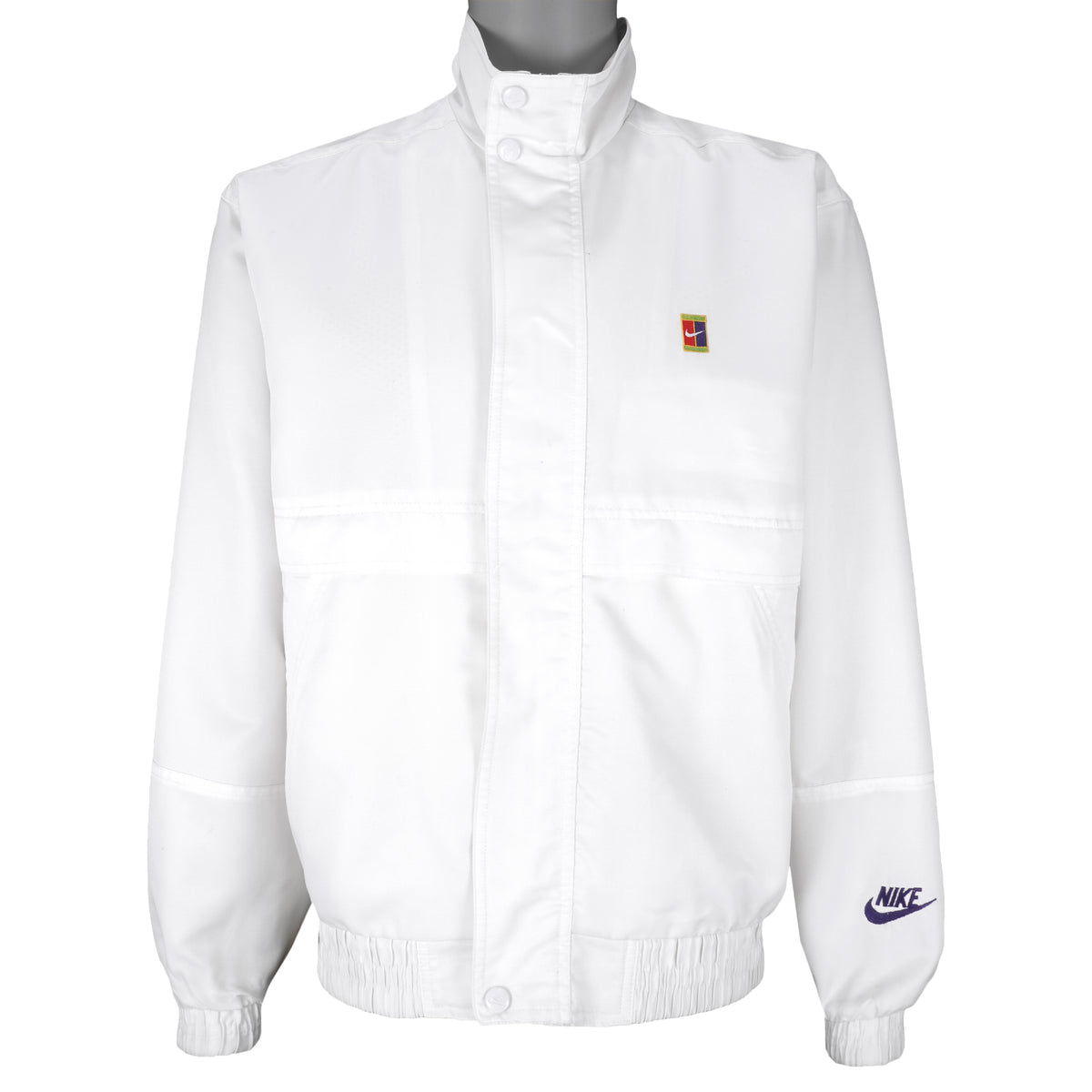 Nike - White Challenge Court Embroidered Zip-Up Jacket 1990s Large Vintage Retro