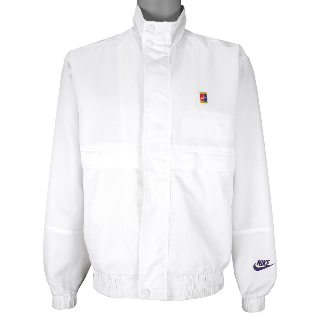 Nike - White Challenge Court Embroidered Zip-Up Jacket 1990s Large Vintage Retro