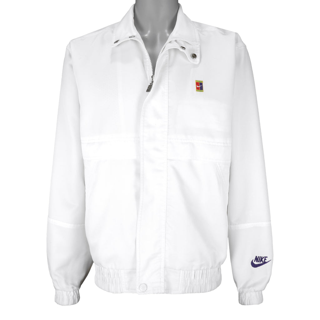 Nike - White Challenge Court Embroidered Zip-Up Jacket 1990s Large Vintage Retro