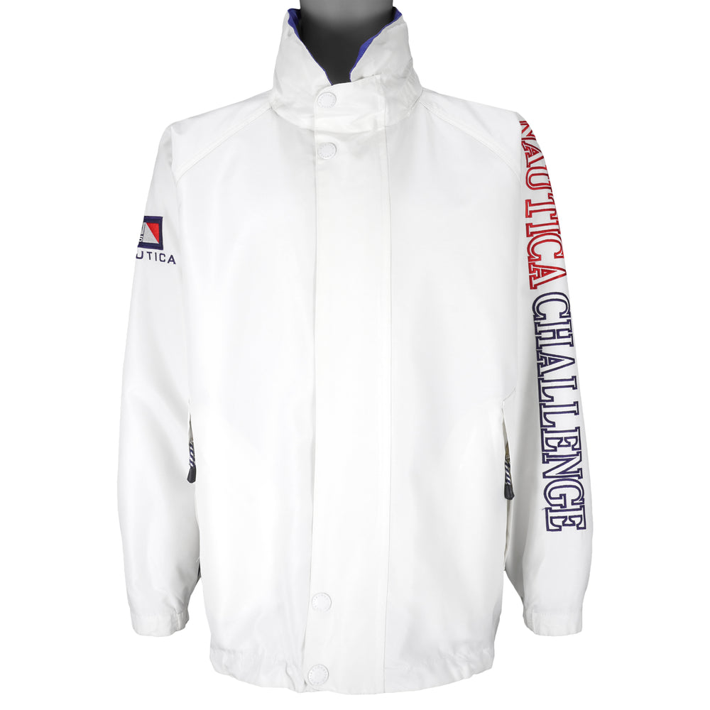 Nautica - White & Blue Zip-Up Reversible Jacket 1990s X-Large Vintage Retro