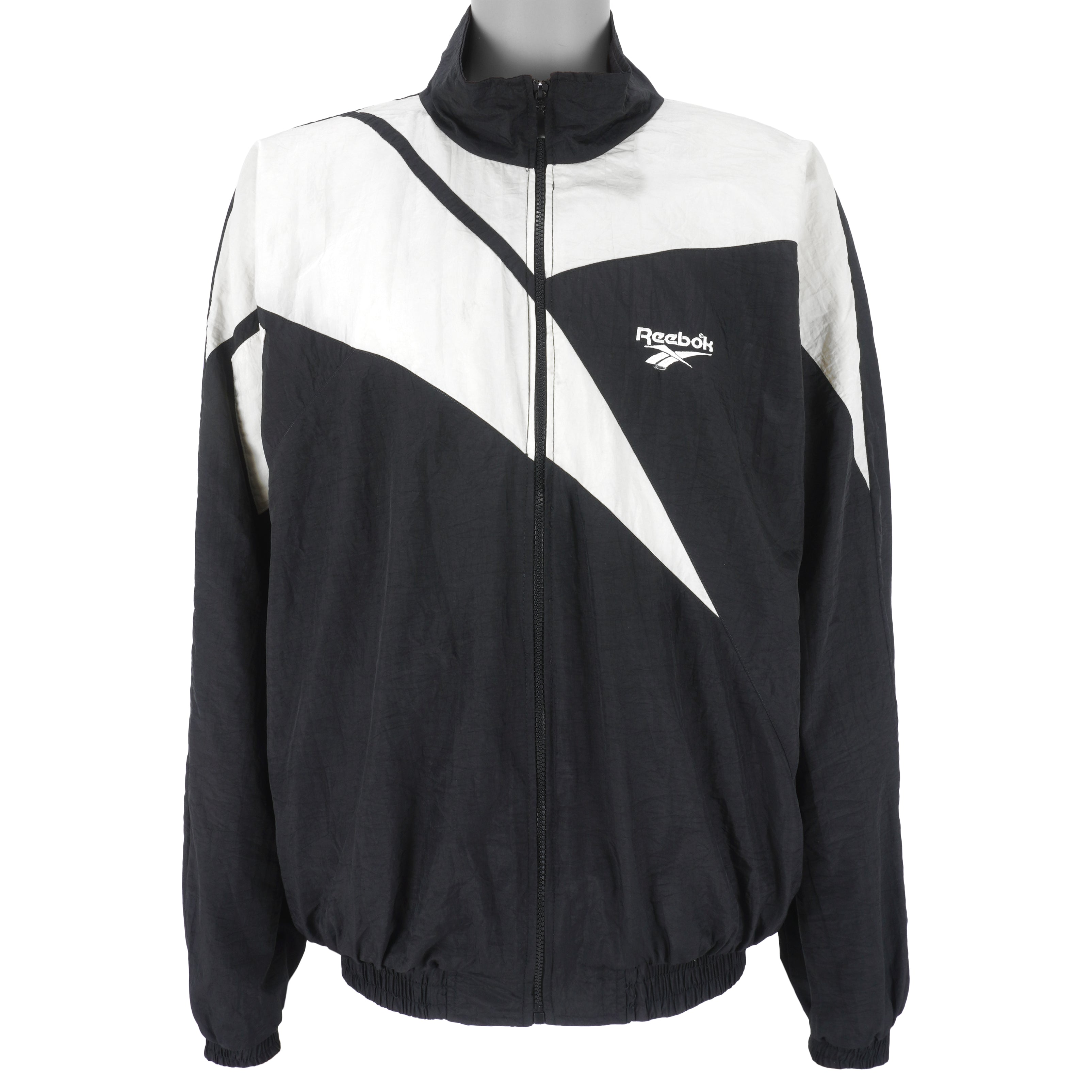 Reebok - B&W Kamikaze Zip-Up Windbreaker 1990s Large Vintage Retro