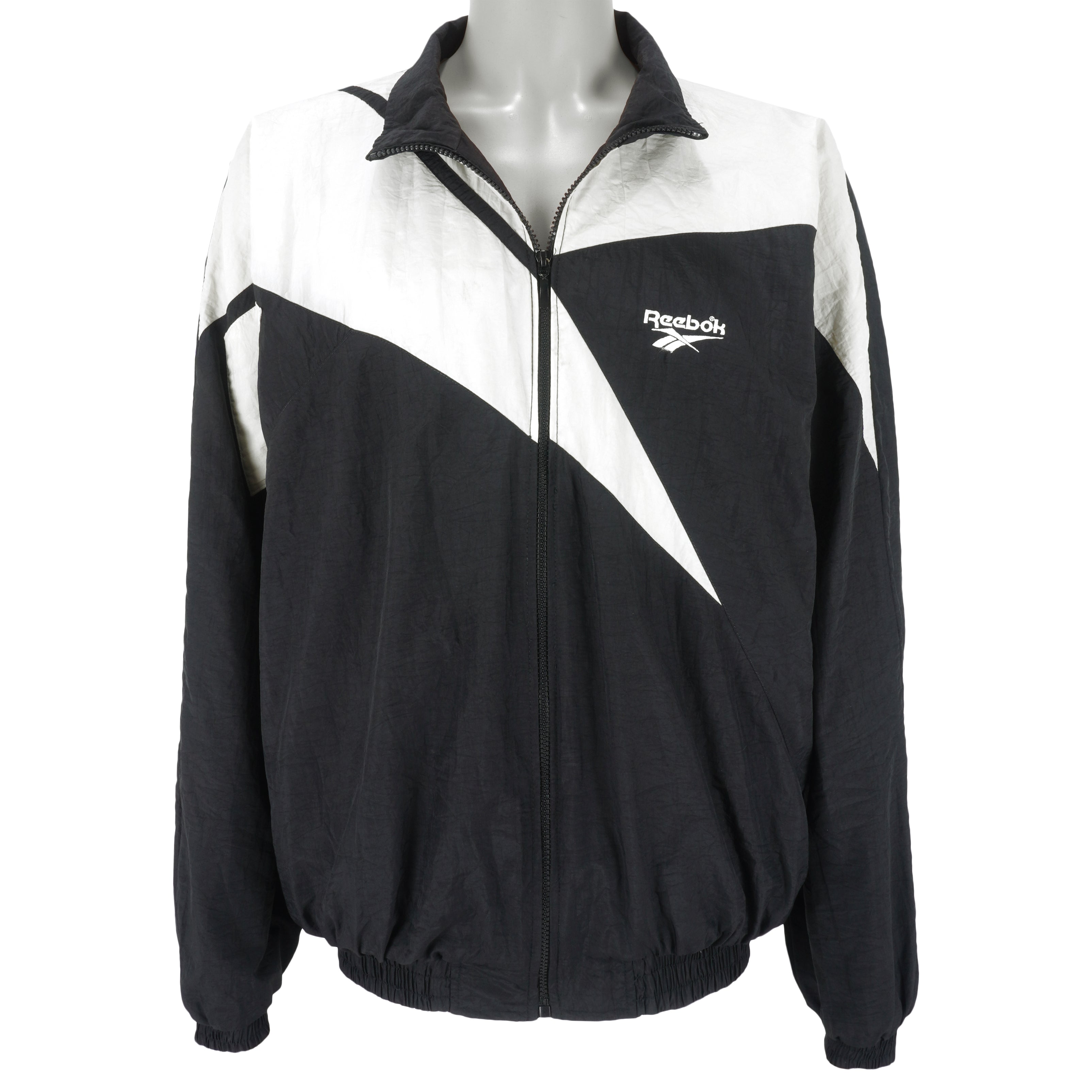 Reebok - B&W Kamikaze Zip-Up Windbreaker 1990s Large Vintage Retro