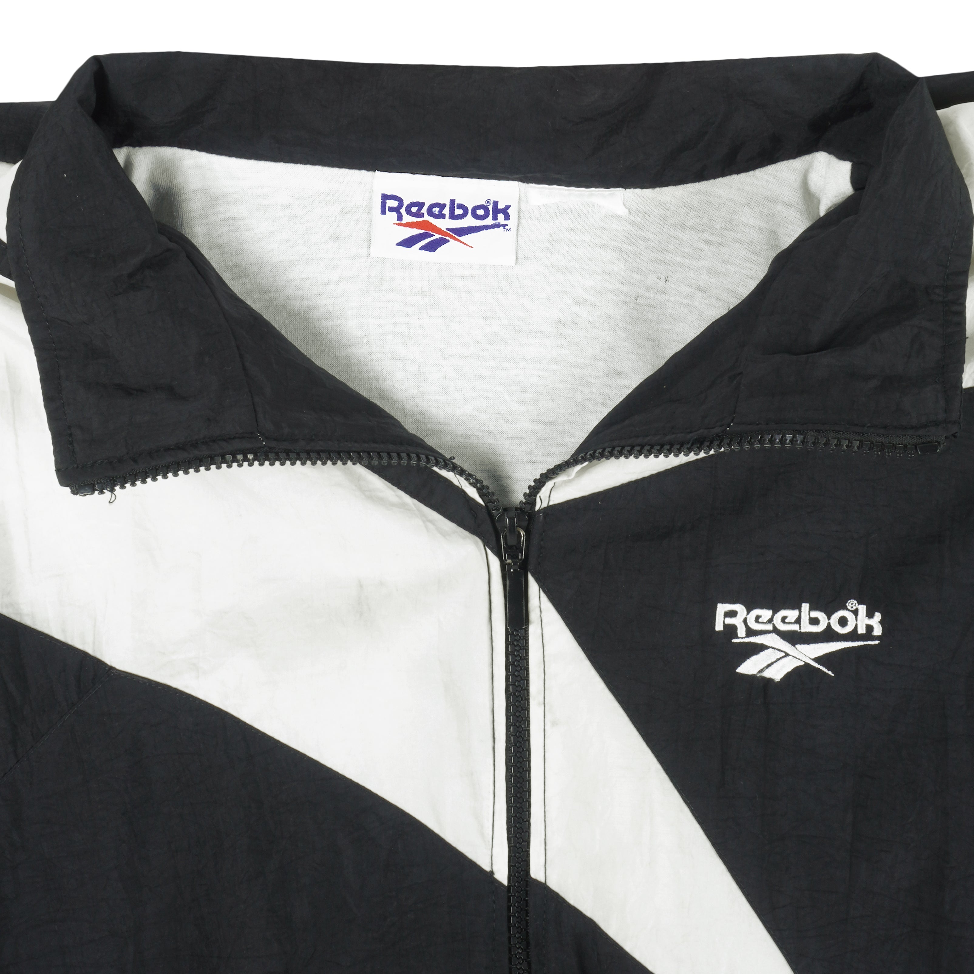 Reebok - B&W Kamikaze Zip-Up Windbreaker 1990s Large Vintage Retro