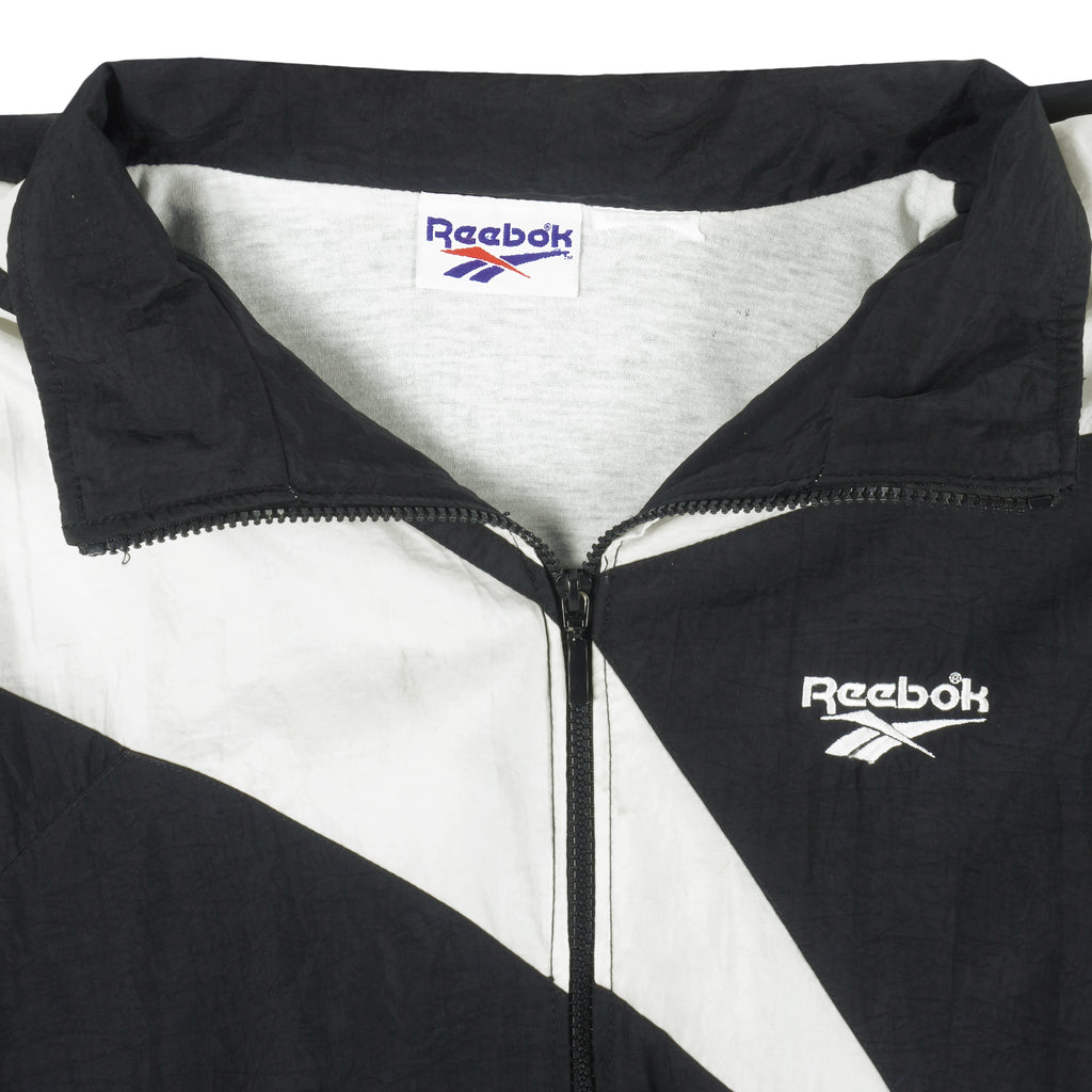Reebok - B&W Kamikaze Zip-Up Windbreaker 1990s Large Vintage Retro
