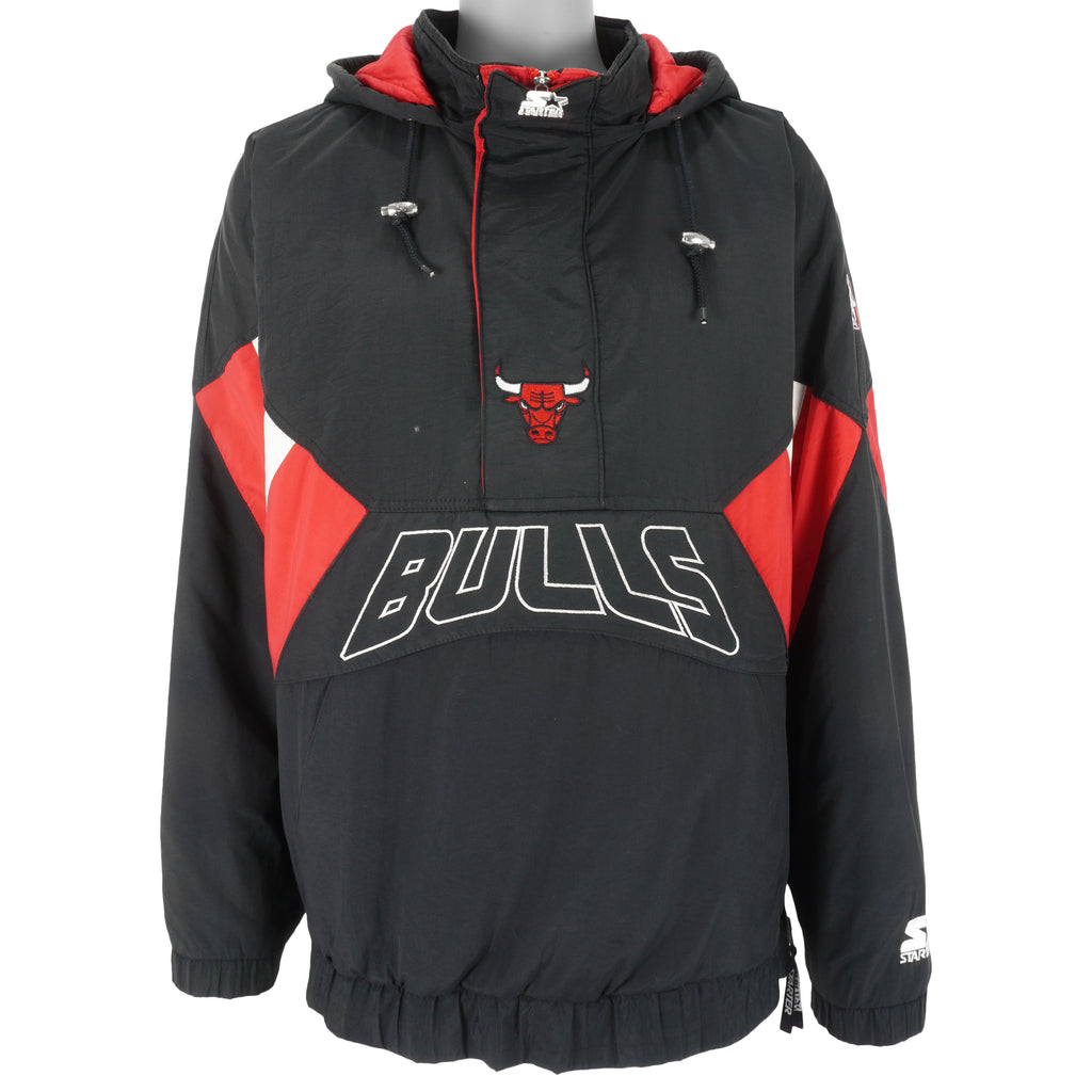 Starter - Chicago Bulls 1/4 Zip Hooded Jacket 1990s X-Large Vintage Retro Basketball