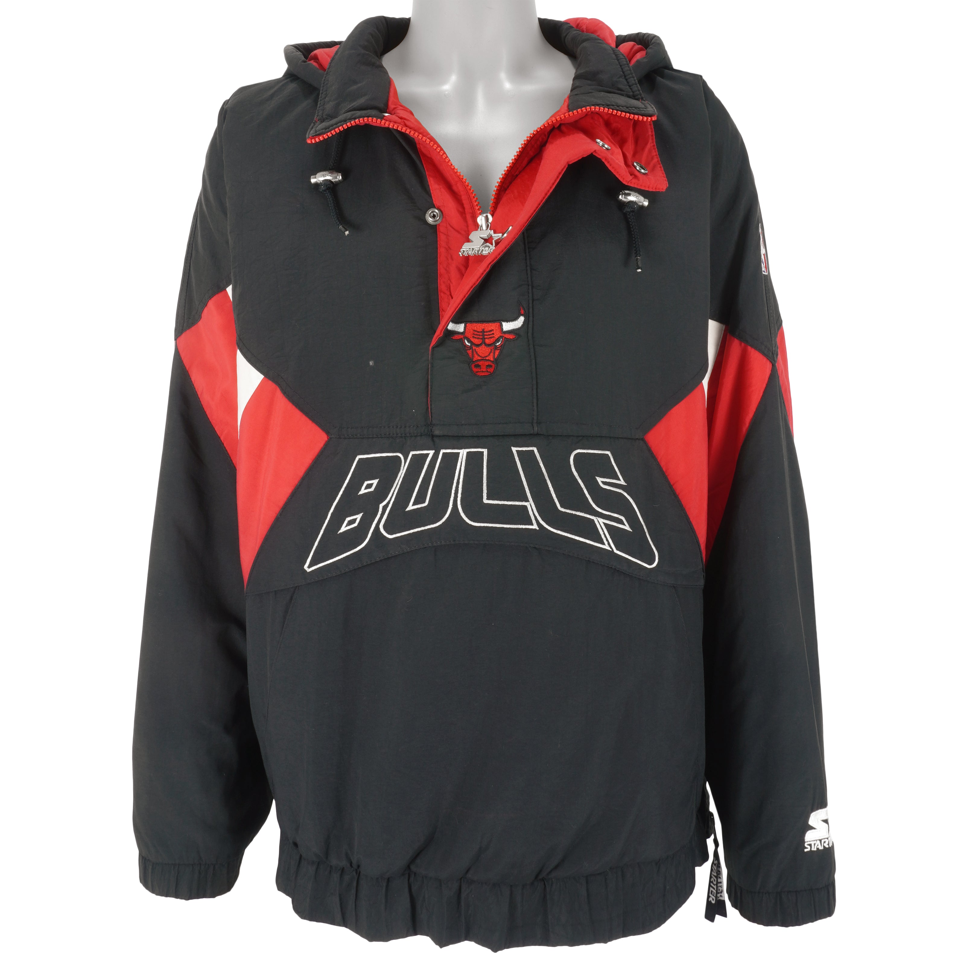 Starter - Chicago Bulls 1/4 Zip Hooded Jacket 1990s X-Large Vintage Retro Basketball