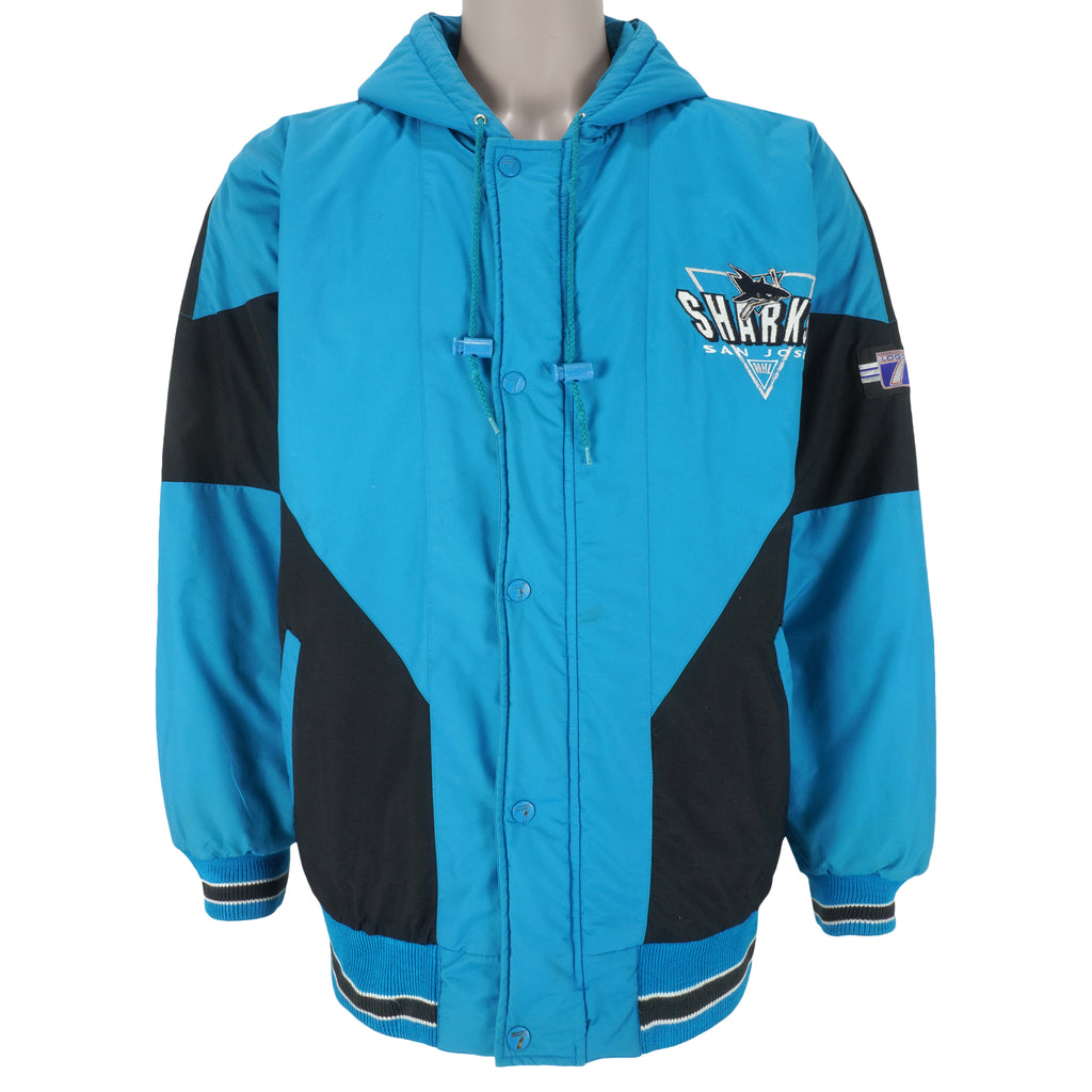 NHL (Logo 7)- San Jose Sharks Button & Zip-Up Jacket 1990s Large Vintage Retro Hockey