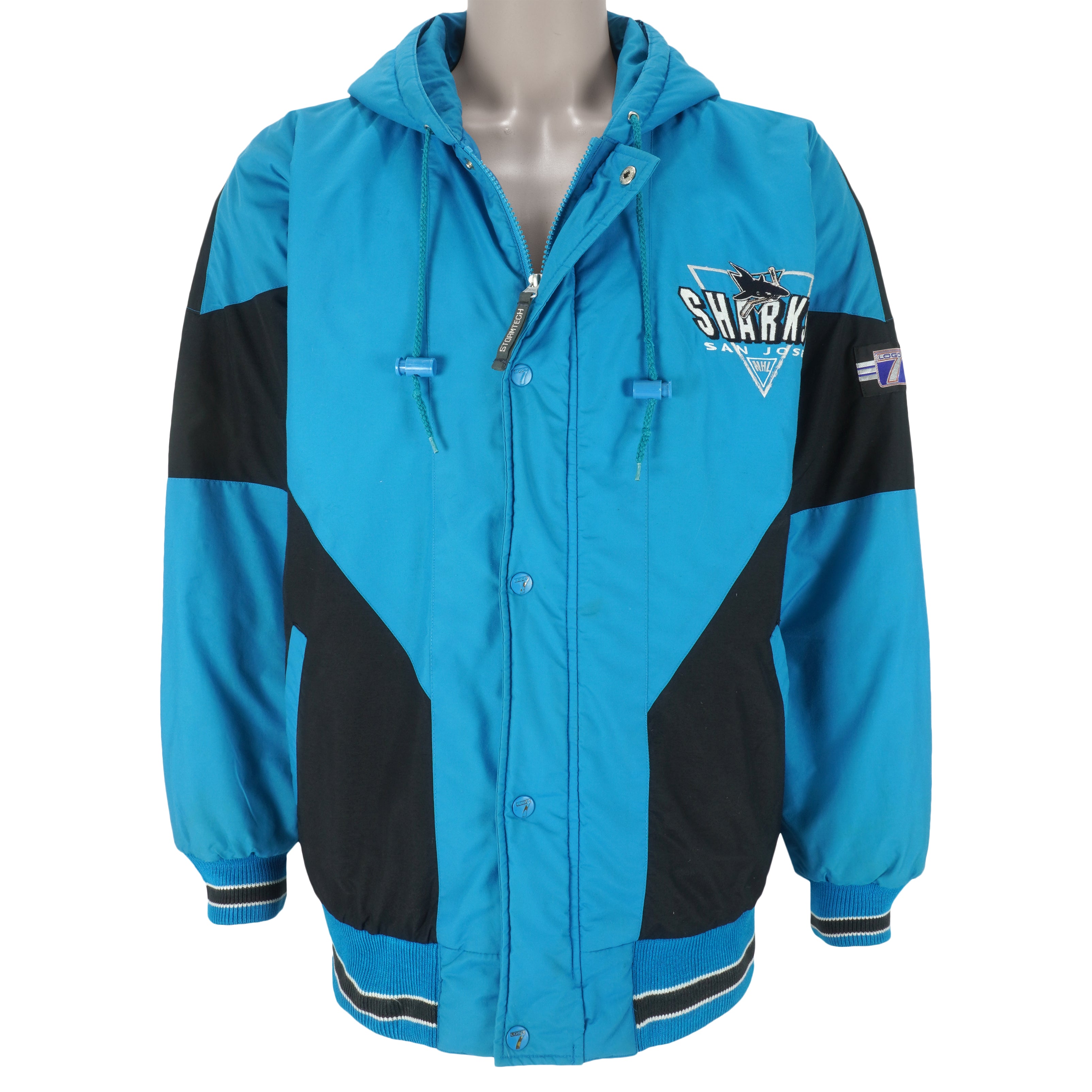 NHL (Logo 7)- San Jose Sharks Button & Zip-Up Jacket 1990s Large Vintage Retro Hockey