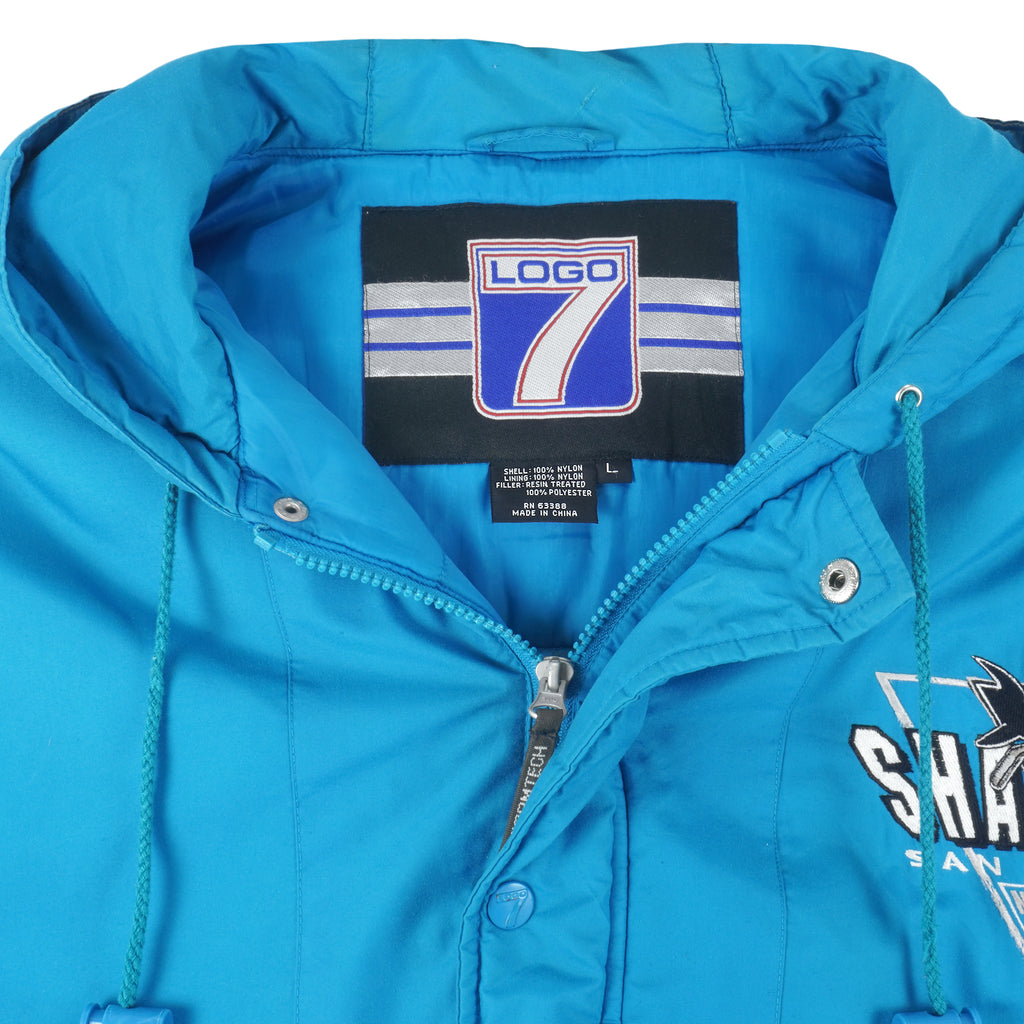 NHL (Logo 7)- San Jose Sharks Button & Zip-Up Jacket 1990s Large Vintage Retro Hockey
