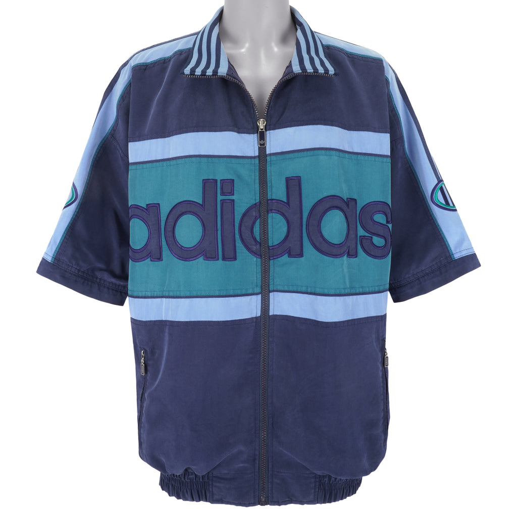 Adidas - Blue Zip-Up Track T-Shirt 1990s XX-Large Vintage Retro