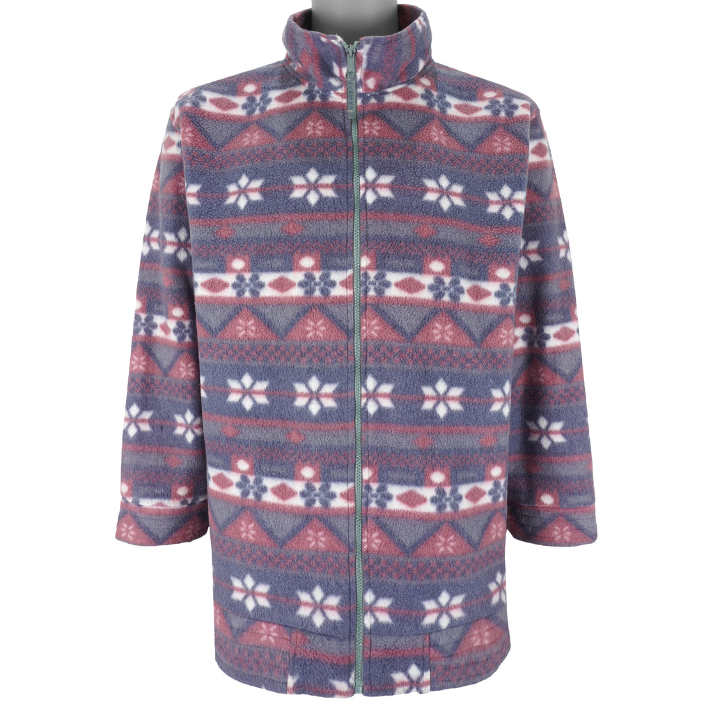 Vintage - Purple Patterned Zip-Up Fleece Sweatshirt 1990s Large Vintage Retro