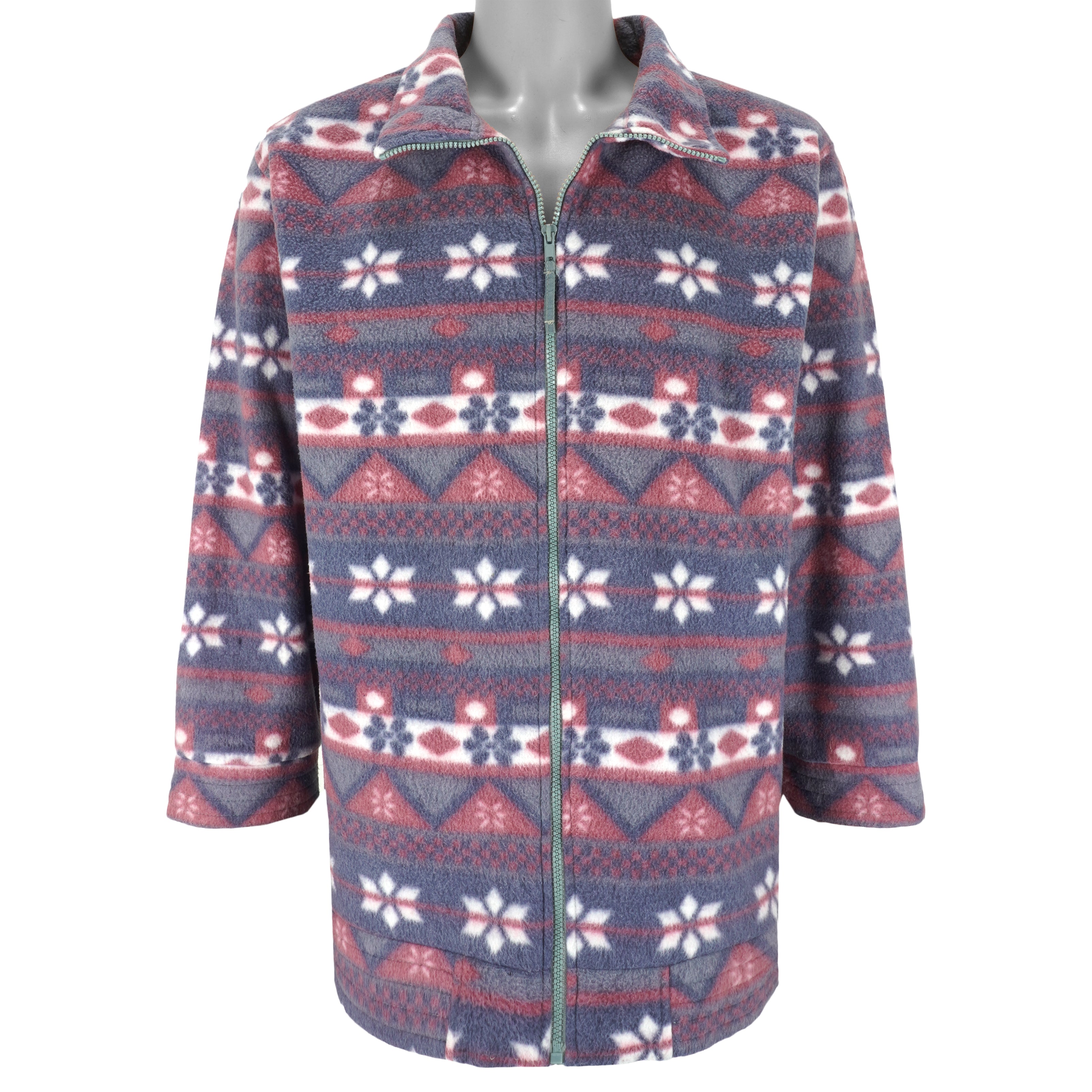 Vintage - Purple Patterned Zip-Up Fleece Sweatshirt 1990s Large Vintage Retro