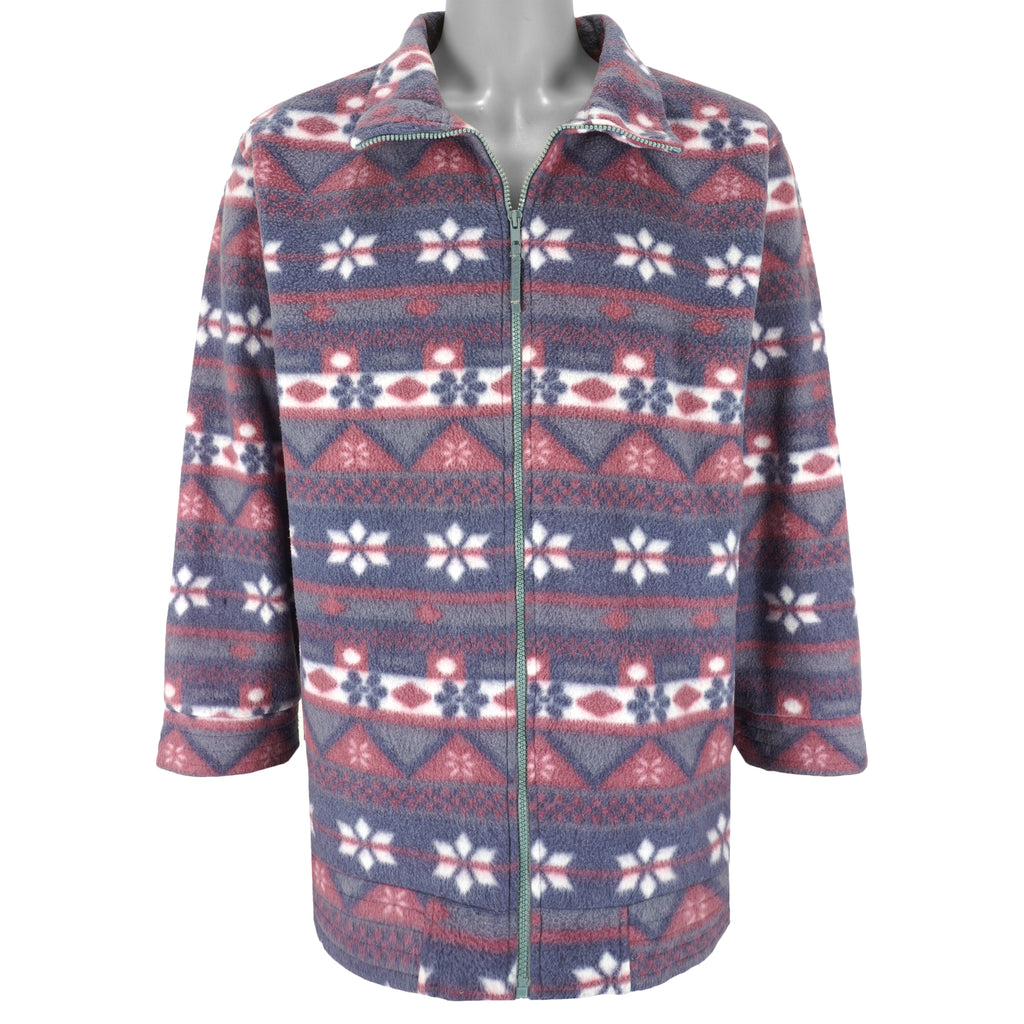 Vintage - Purple Patterned Zip-Up Fleece Sweatshirt 1990s Large Vintage Retro