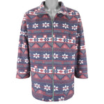 Vintage - Purple Patterned Zip-Up Fleece Sweatshirt 1990s Large Vintage Retro
