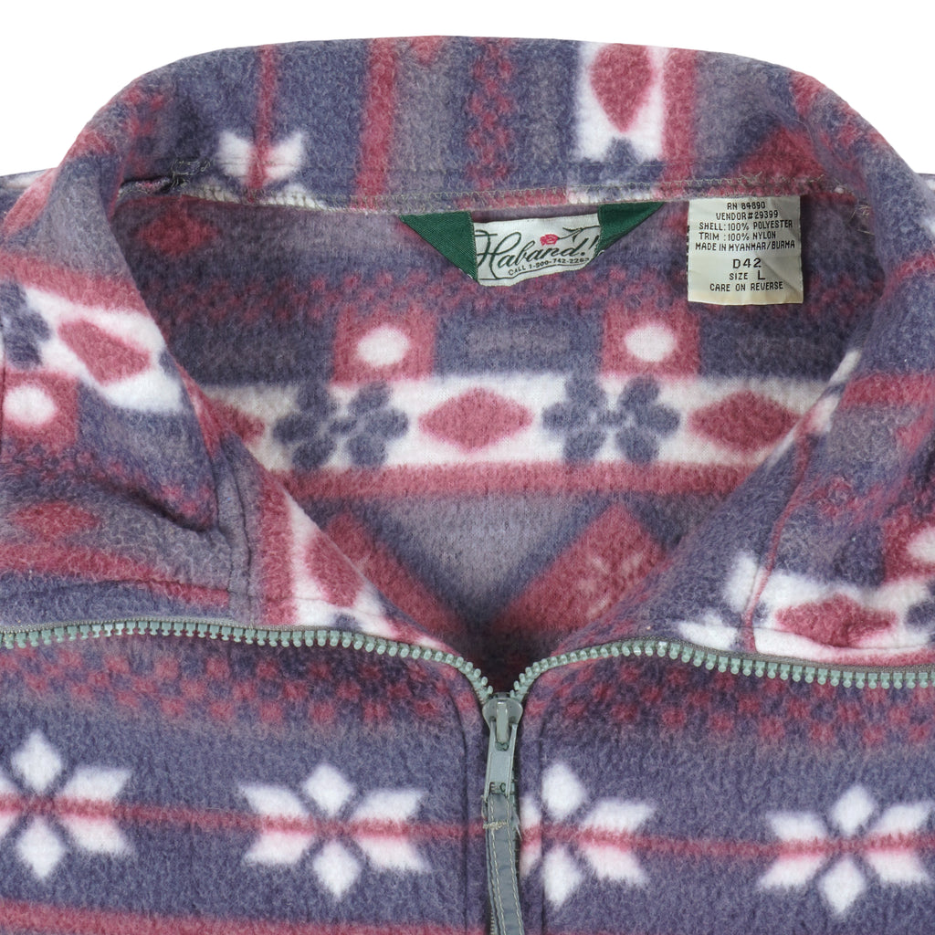 Vintage - Purple Patterned Zip-Up Fleece Sweatshirt 1990s Large Vintage Retro