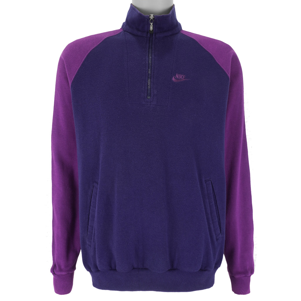 Nike - Purple & Blue 1/4 Zip Sweatshirt 1990s Large Vintage Retro