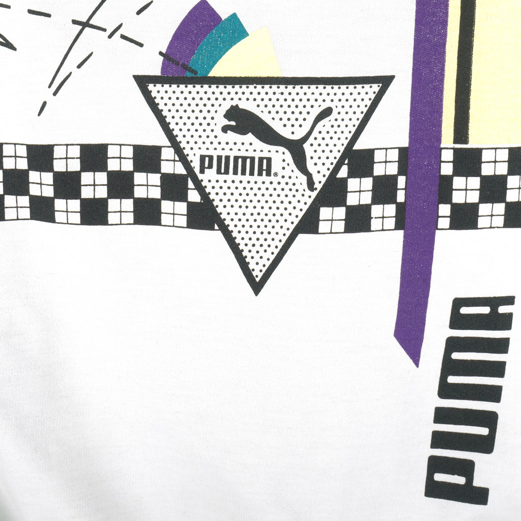 Puma - White & Blue Crew Neck Sweatshirt 1990s Large Vintage Retro