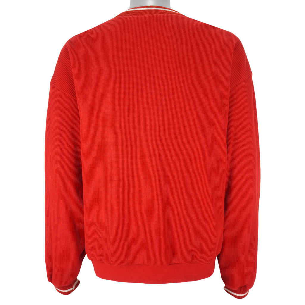 Reebok - Red Embroidered V-Neck Sweatshirt 1990s Large Vintage Retro