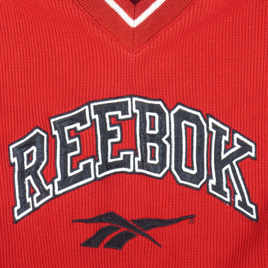 Reebok - Red Embroidered V-Neck Sweatshirt 1990s Large Vintage Retro