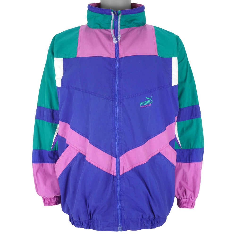 Puma - Green, Pink & Blue Colorblock Jacket 1990s X-Large Vintage Retro