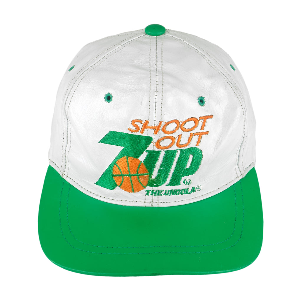 Logo 7 - 7-Up, Shoot Out Leather Basketball Strapback Hat 1990s OSFA Vintage Retro