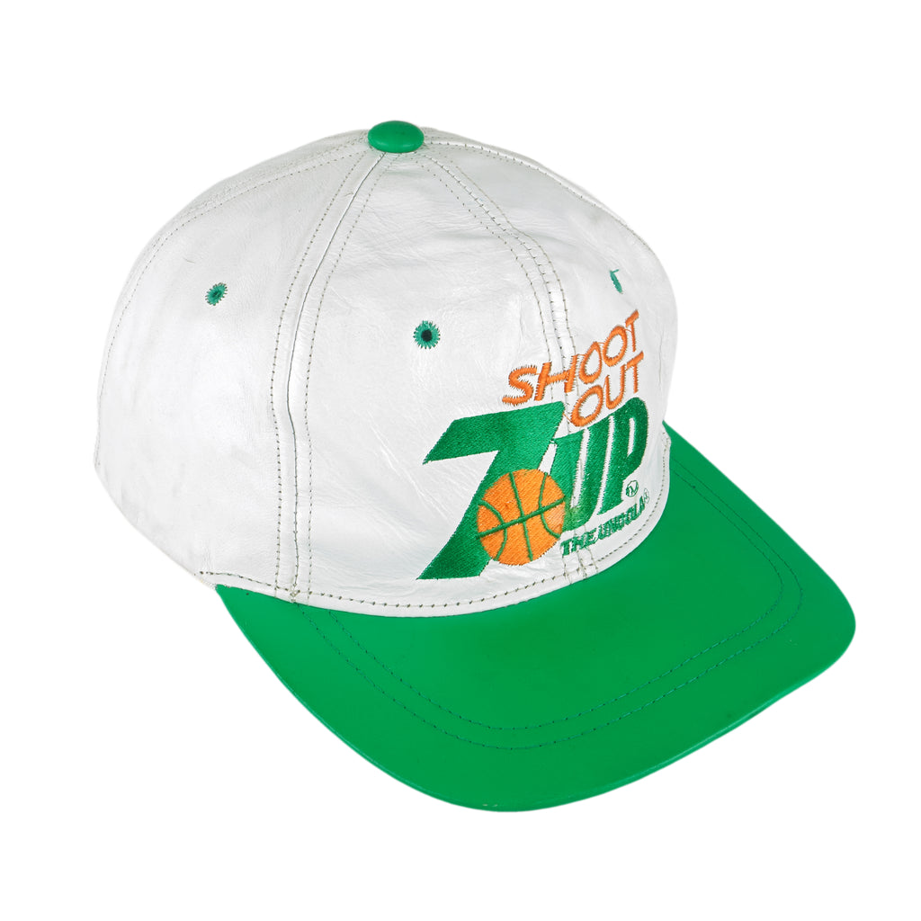 Logo 7 - 7-Up, Shoot Out Leather Basketball Strapback Hat 1990s OSFA Vintage Retro