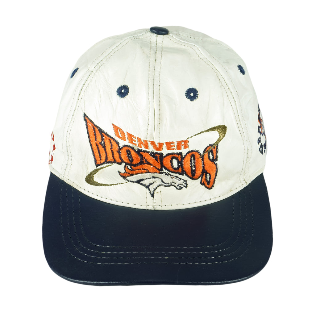 NFL (Pro Elite) - Denver Broncos Embroidered Leather Strapback Hat 1990s OSFA Vintage Retro