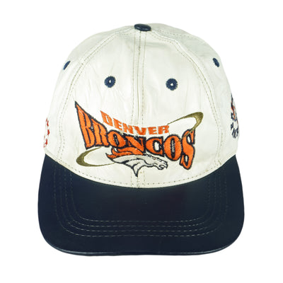 NFL (Pro Elite) - Denver Broncos Embroidered Leather Strapback Hat 1990s OSFA
