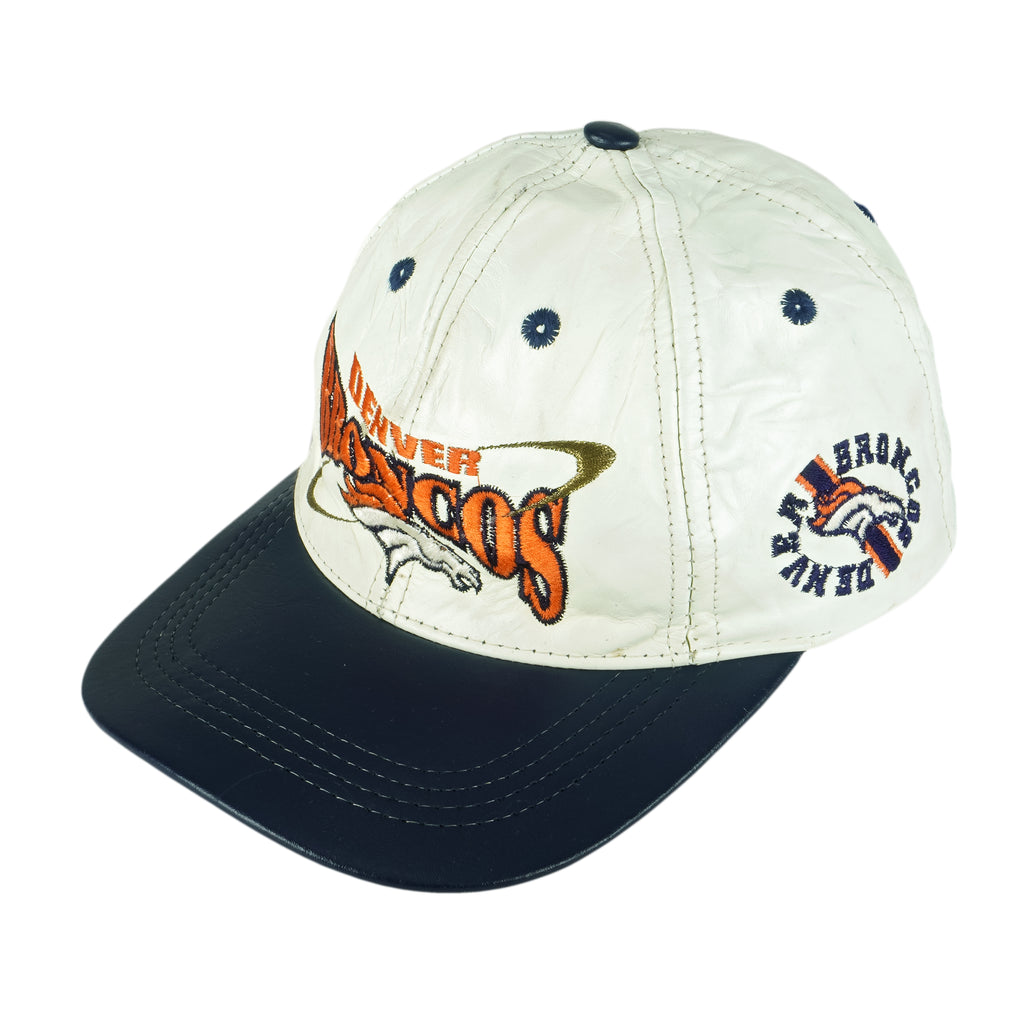 NFL (Pro Elite) - Denver Broncos Embroidered Leather Strapback Hat 1990s OSFA Vintage Retro