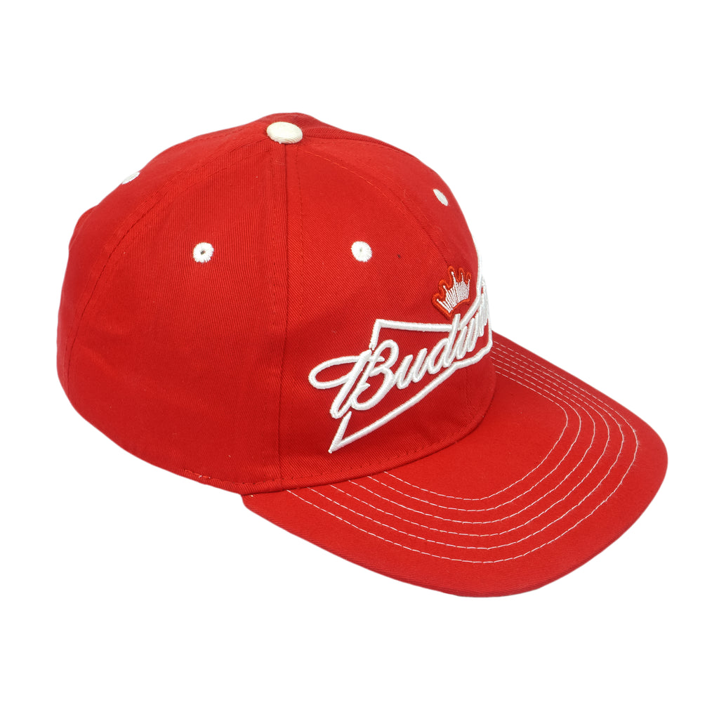 Budweiser - Red Embroidered Snapback Hat 1990s OSFA Vintage Retro
