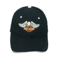 Harley Davidson - Black Embroidered Eagle Strapback Hat 1990s OSFA Vintage Retro