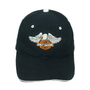 Harley Davidson - Black Embroidered Eagle Strapback Hat 1990s OSFA Vintage Retro