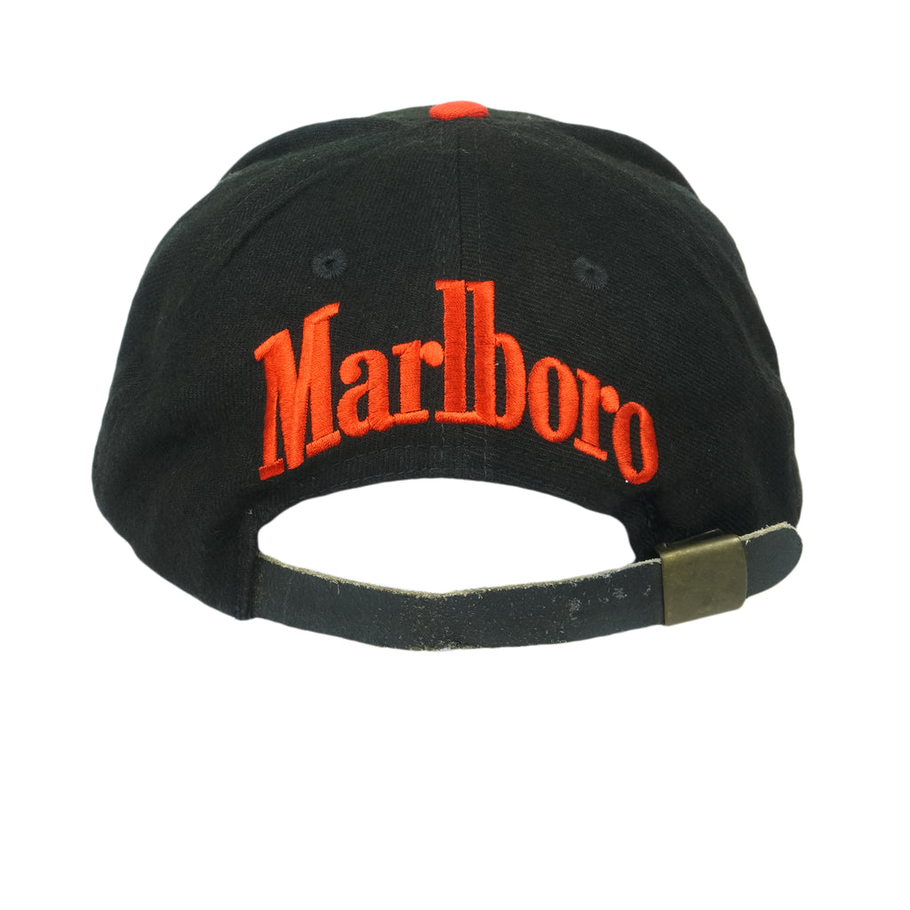 Vintage (Marlboro) - Black & Orange Adventure Team Lizard Rock Strapback Hat 1990s OSFA Retro Smokes