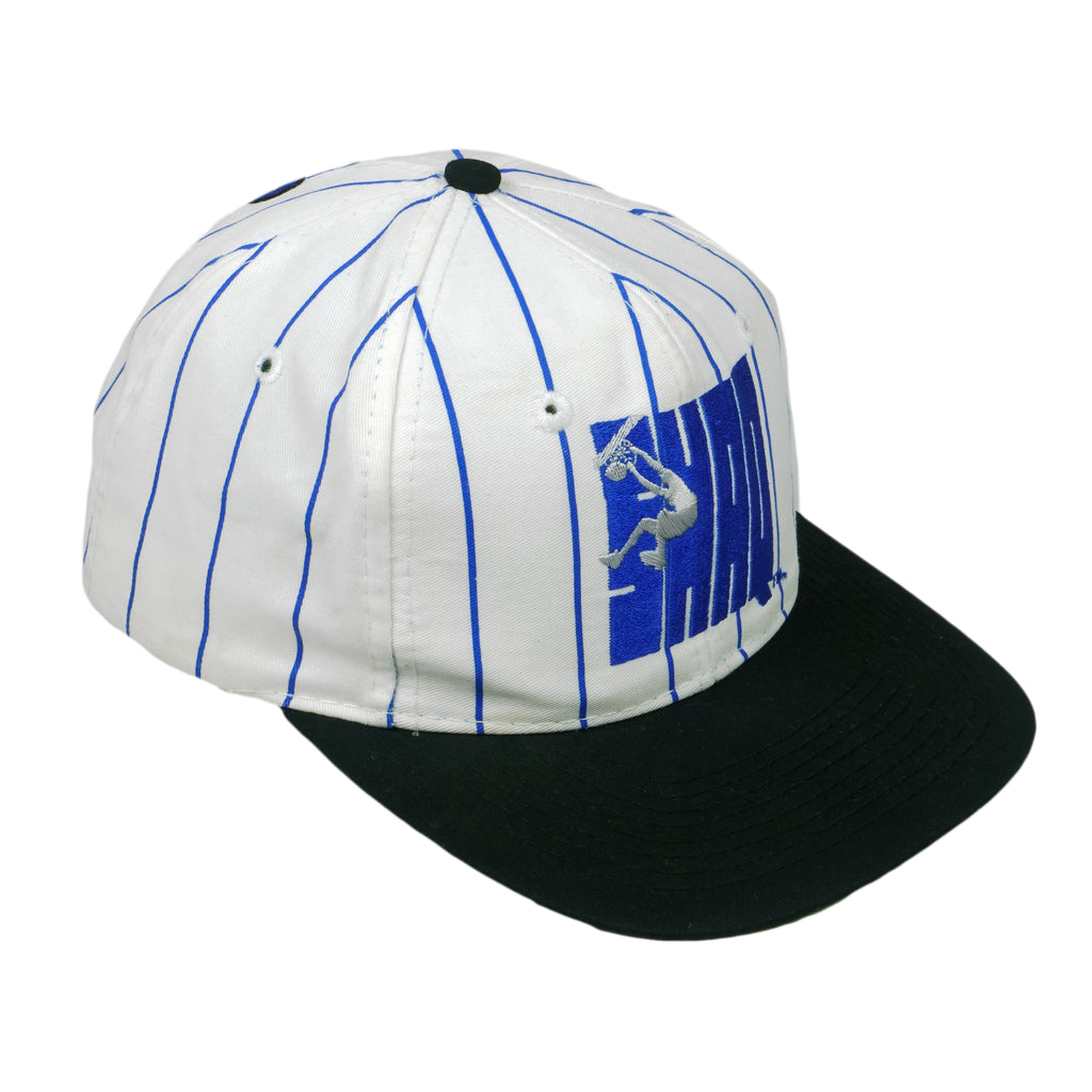 Reebok - Embroidered Shaq #32 White & Blue Pinstripe Snapback Hat 1990s OSFA Vintage Retro