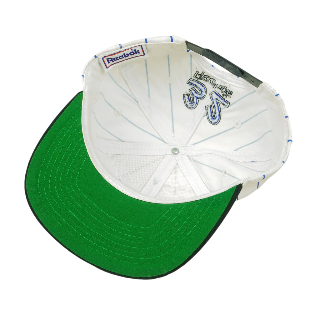 Reebok - Embroidered Shaq #32 White & Blue Pinstripe Snapback Hat 1990s OSFA Vintage Retro
