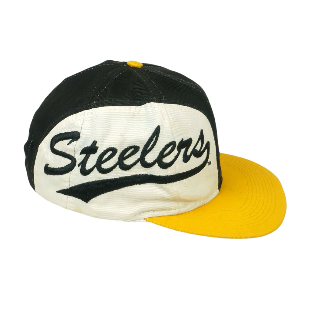 Logo 7 - Pittsburgh Steelers Embroidered Spell-Out Snapback Hat 1990s OSFA Vintage Retro NFL Football