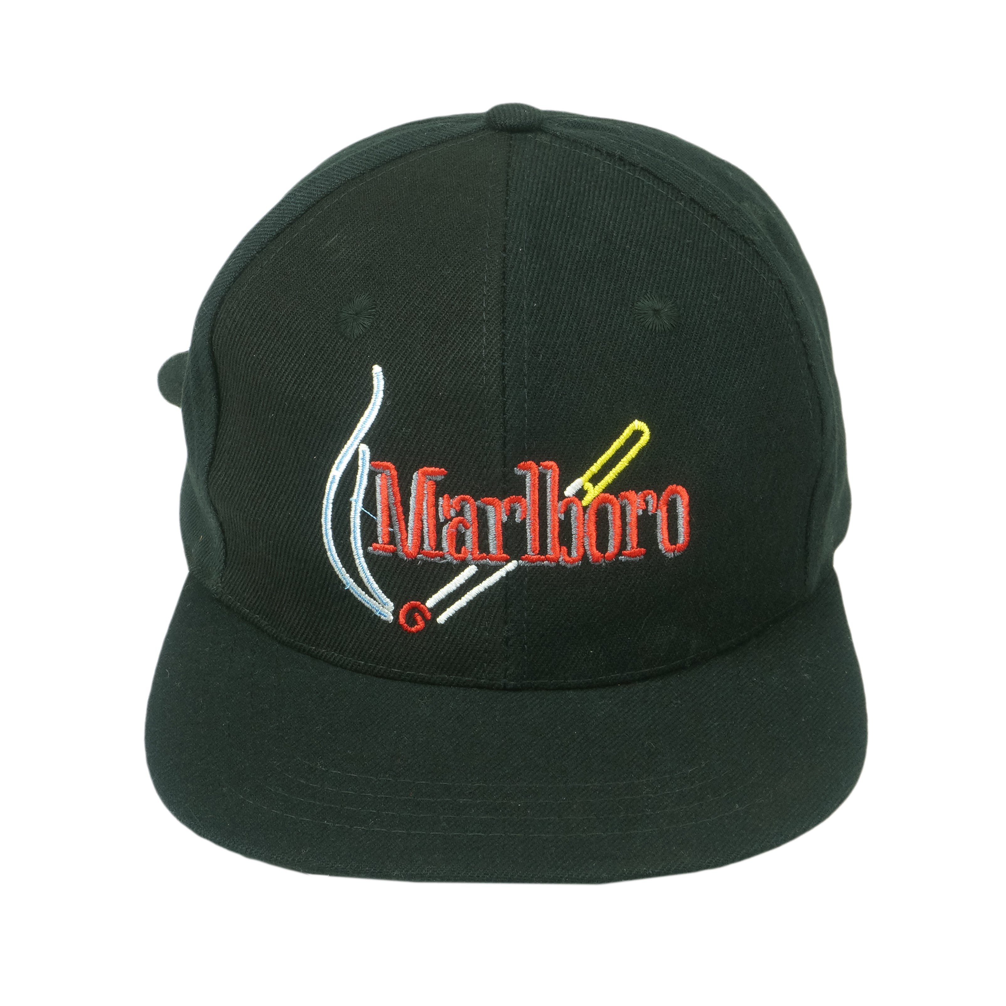 Marlboro - Black Embroidered Cigarette Strapback Hat 1990s OSFA Vintage 