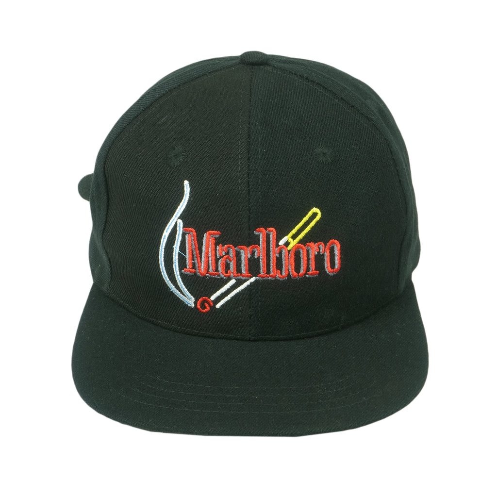 Marlboro - Black Embroidered Cigarette Strapback Hat 1990s OSFA Vintage 