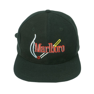 Marlboro - Black Embroidered Cigarette Strapback Hat 1990s OSFA