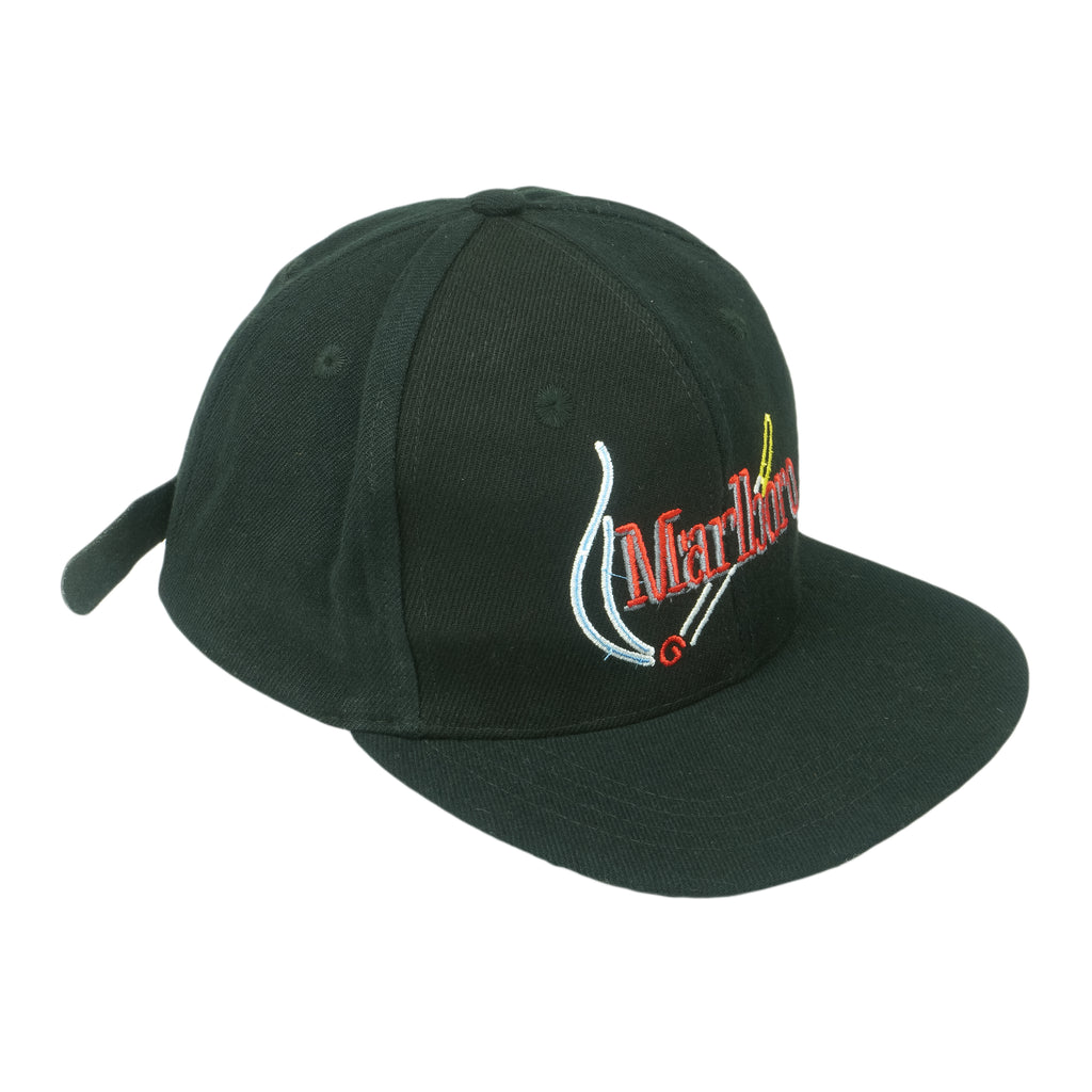 Marlboro - Black Embroidered Cigarette Strapback Hat 1990s OSFA Vintage 