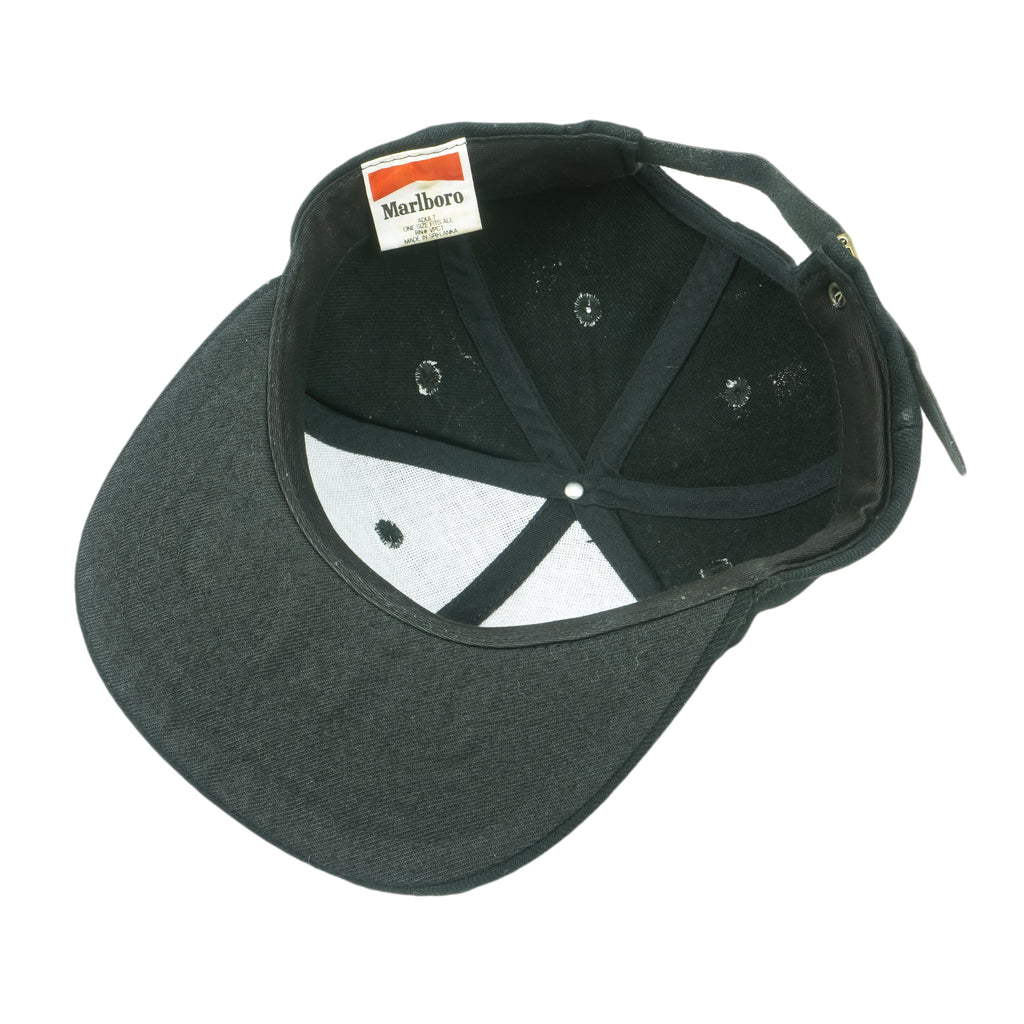 Marlboro - Black Embroidered Cigarette Strapback Hat 1990s OSFA Vintage 