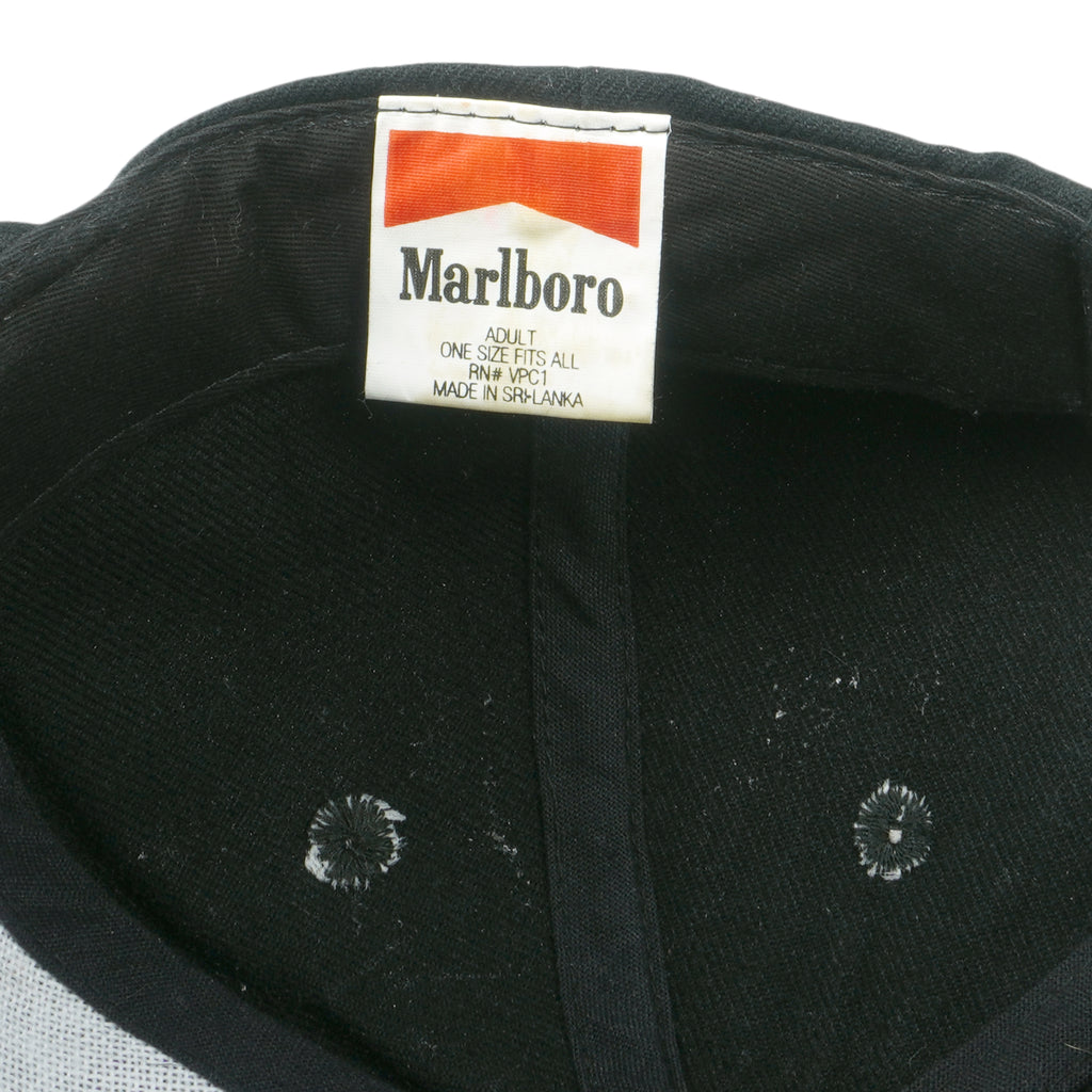 Marlboro - Black Embroidered Cigarette Strapback Hat 1990s OSFA Vintage 