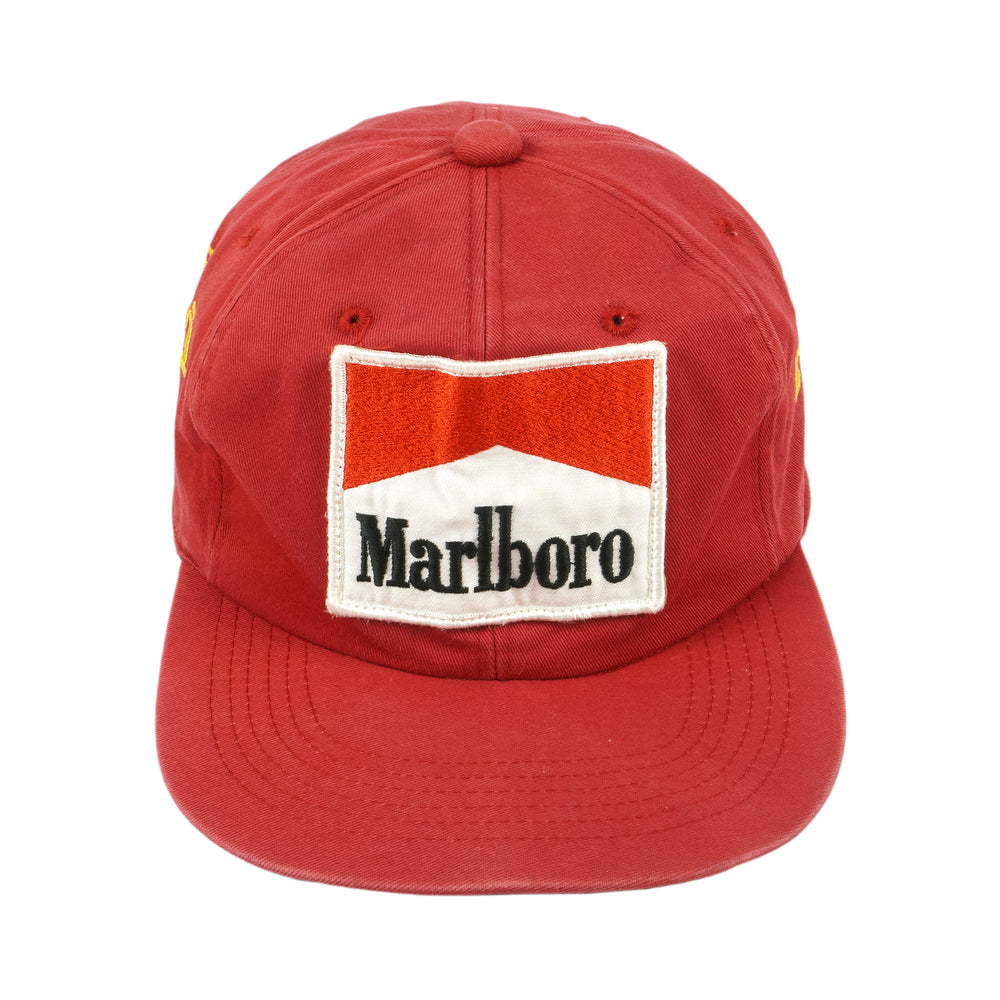 Marlboro - Ferrari Embroidered Spell-Out Snapback Hat 1990s OSFA Vintage Formula 1 Racing