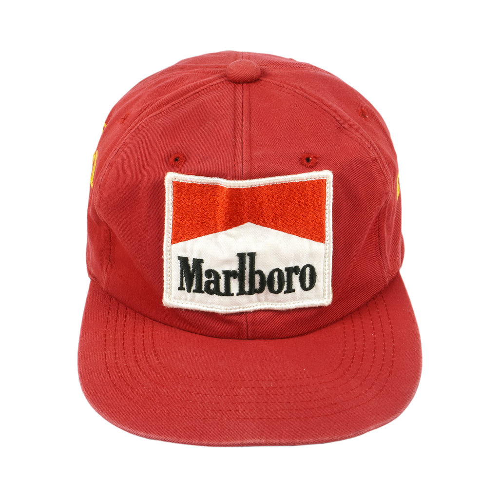 Marlboro - Ferrari Embroidered Spell-Out Snapback Hat 1990s OSFA Vintage Formula 1 Racing