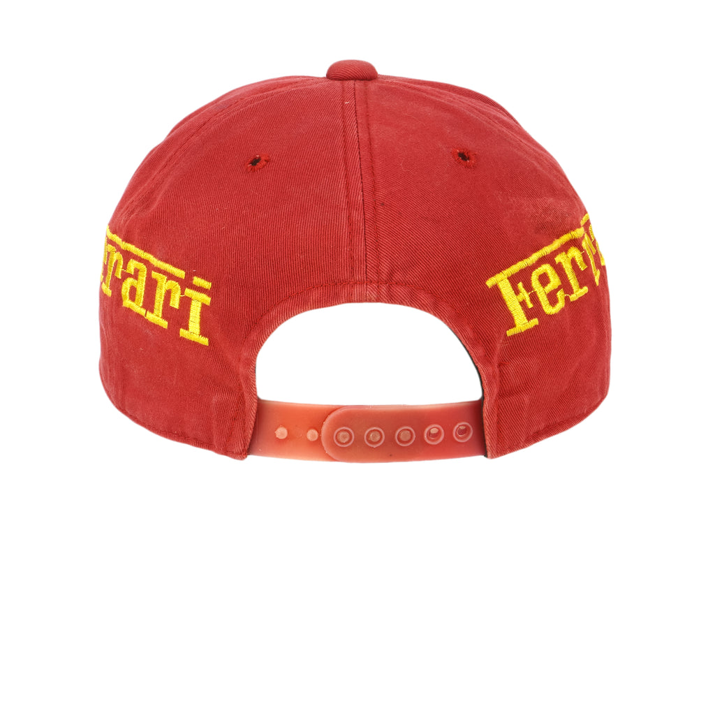 Marlboro - Ferrari Embroidered Spell-Out Snapback Hat 1990s OSFA Vintage Formula 1 Racing