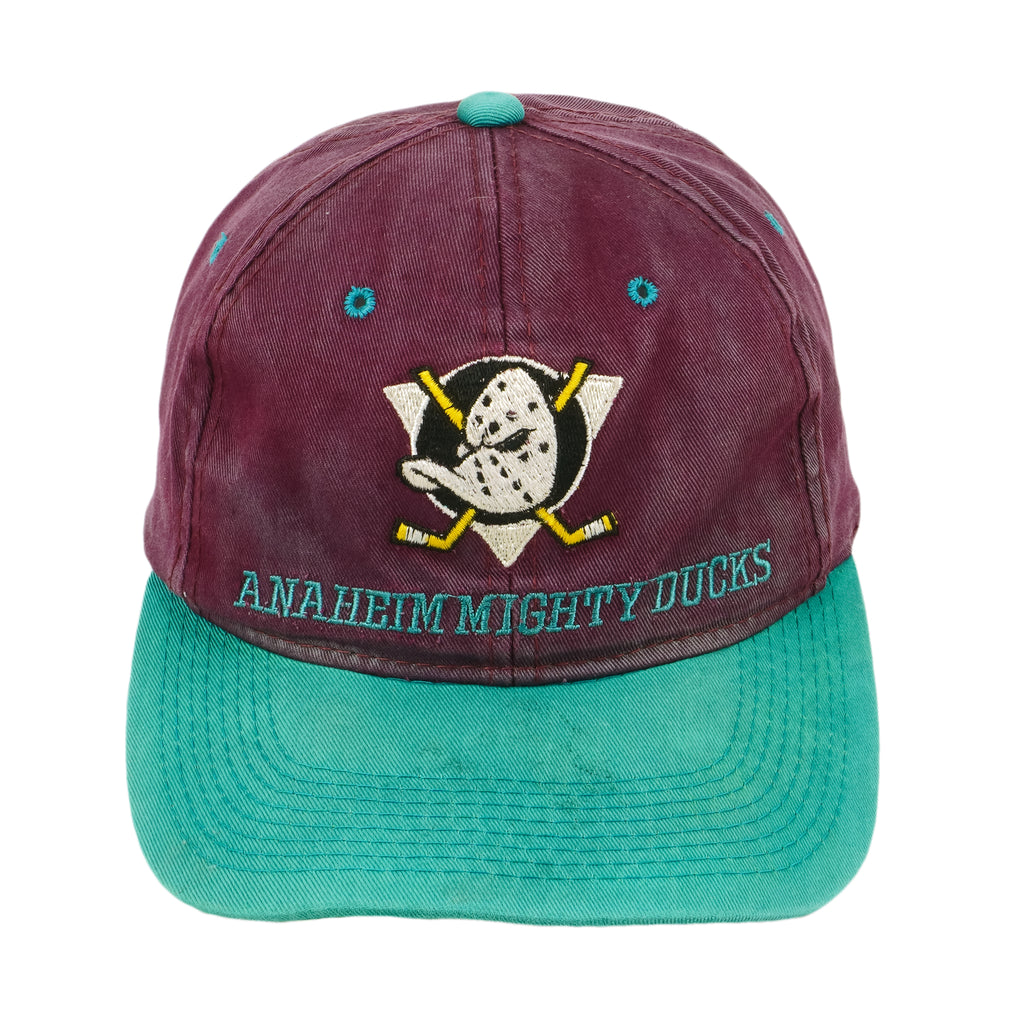NHL (Young An Hat Co.) - Anaheim Mighty Ducks Snapback Hat 1990s OSFA Vintage Retro